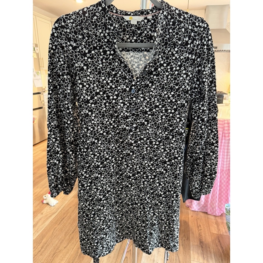Boden Women's Shirt Dress Black 6 Petite Collared Tie Waist NWOT